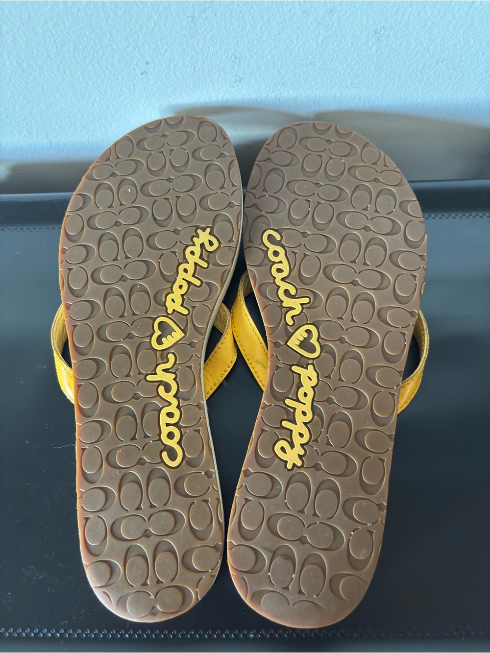 Coach Yellow Patent Signature Flip Flops - Picture 3 of 3
